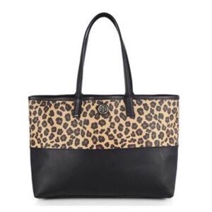 TORY BURCH Tote Leopard Kerrington Bag, Black & Tan, EUC